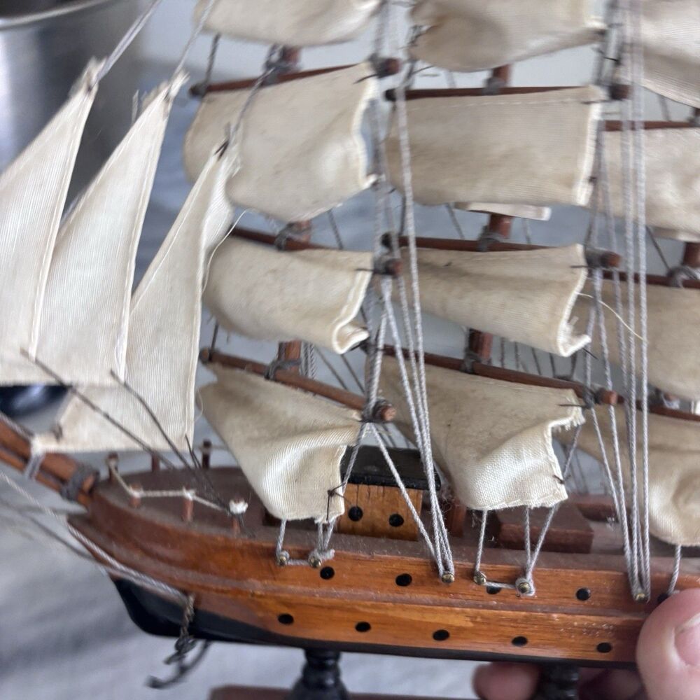 VTG Wooden Tall Ship Model 10" Nautical Sailing Vessel Decor Anchor Sailboat - Picture 10 of 12